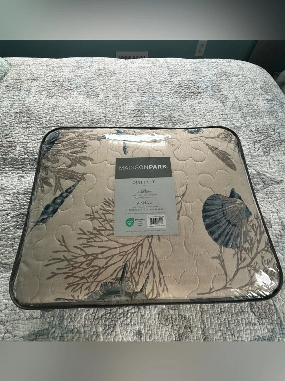 Madison Park Beige and Blue Coastal Quilt Set